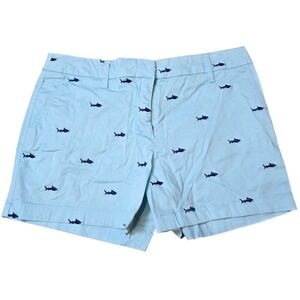 British‎ Khaki Shorts Blue Shark Print Pockets Stretch Casual Chino Size 6